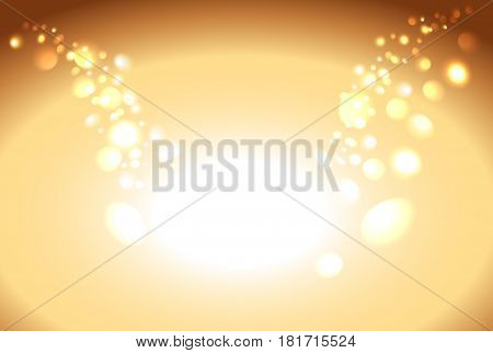 Gold shiny sparkle bokeh background and light place. Golden empty place for objects. Vector illustration stock vector.