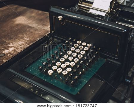 Old vintage Comptometer - counting machine for performing arithmetic operations on numbers, retro office equipment