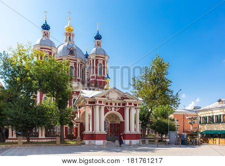 Back entrance view of the baroque church of Saint Clement of Rome in Moscow