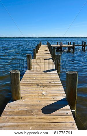 Long Wooden Boat Dock on Anna Maria Island Florida