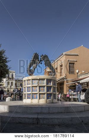 17TH FEBRUARY 2017, RHODES, GREECE - Water fountain in the anceint city of Rhodes Greece