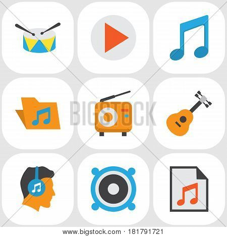 Music Flat Icons Set. Collection Of Male, Button, Band Elements. Also Includes Symbols Such As Portfolio, List, Play.
