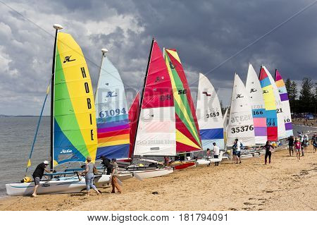 REDCLIFFE, AUSTRALIA - APRIL 14, 2017: The Redcliffe Festival of Sails is an annual event which takes place on Good Friday on the foreshore of Suttons Beach on the Redcliffe Peninsula