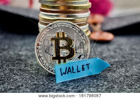 Bitcoin Silver Coin And Blue Arrow