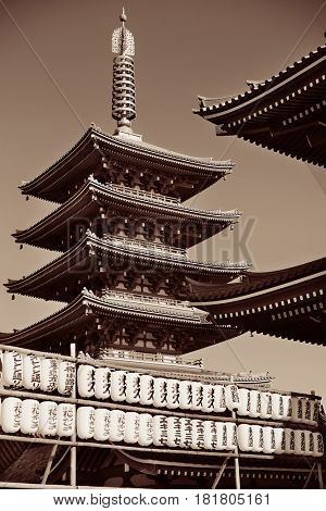 TOKYO, JAPAN - MAY 15: Historical architecture in temple on May 15, 2013 in Tokyo. Sensoji Temple, founded in 645 CE, making it the oldest temple in Tokyo.
