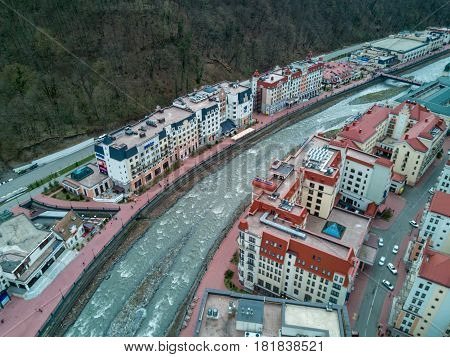2017 04 Rosa Khutor, Sochi, Russia, : Aerial view of the city at spring