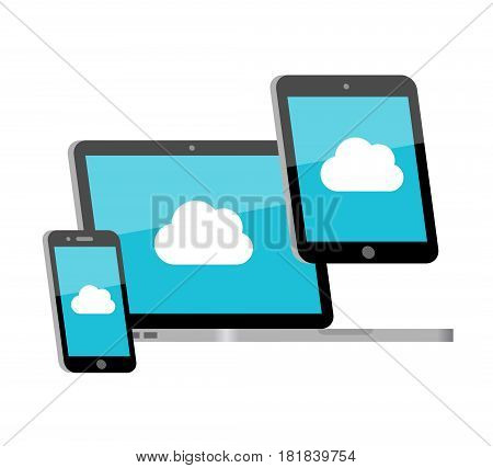 Devices Icons, smartphone, laptop and tablet. Sync cloud concept modern style vector illustration