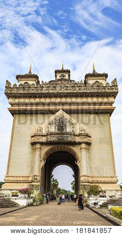 VIENTIANE - NOV 11: Patuxay literally gate NOV 11 2013 Vientiane Laos. Patuxay literally meaning victory gate in vientiane Laos