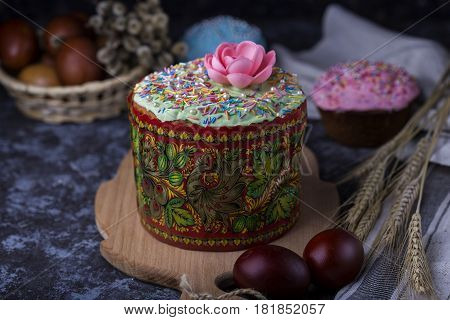 Easter Cake With Branches Of Willow