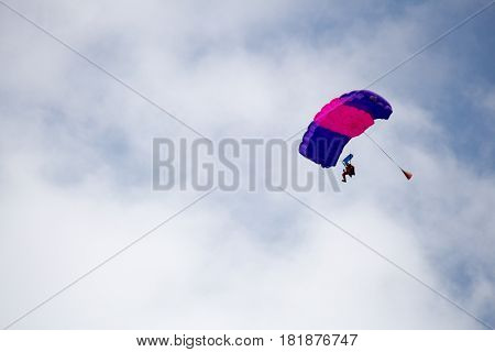 Russia, Perm, June 2014. Military parachutists at the festival Wings of Parma - 2014 in Perm at the airfield Sokol