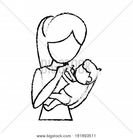 sketch mother and her baby holding vector illustration eps 10