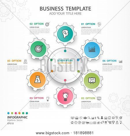 Abstract elements of gear diagram with 6 steps options Vector illustration web design presentation diagram timeline