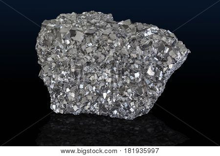 Pyrite mineral on black background close up