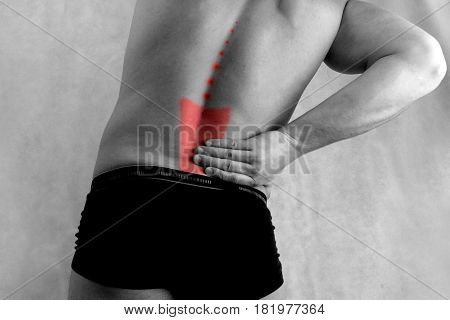 back pain spine people black white man