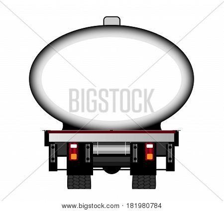 The rear end of a large fuel tanker over a white background with copy space
