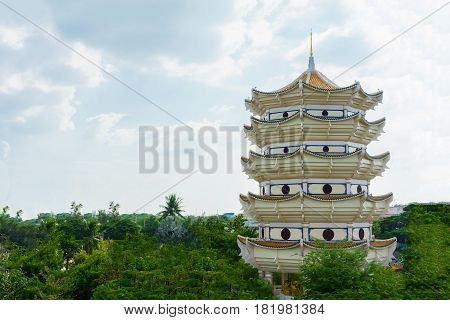 Chinese dorm architecture in blue sky day. It is Suphanburi province Thailand.