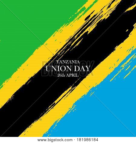 Tanzania Union Day celebration card. Brush stroke holiday background. Vector illustration.