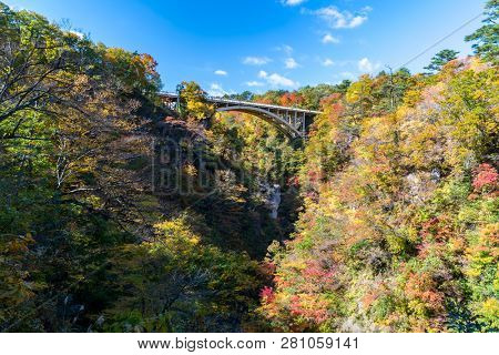 Naruko Gorge valley with rail tunnel in Miyagi Tohoku Japan