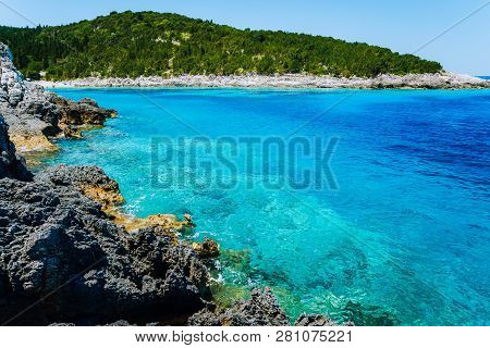 Dafnoudi Beach In Kefalonia, Greece. Clear Ripple Water Stunning Amazing Charming Places, Famous Bea