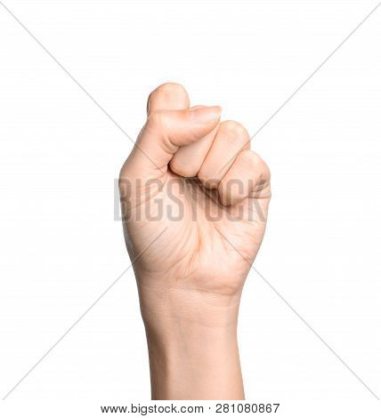Woman Showing S Letter On White Background, Closeup. Sign Language