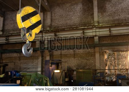 Close Up Hook Crane Of Overhead Crane In Factory Old Machine Part Concept
