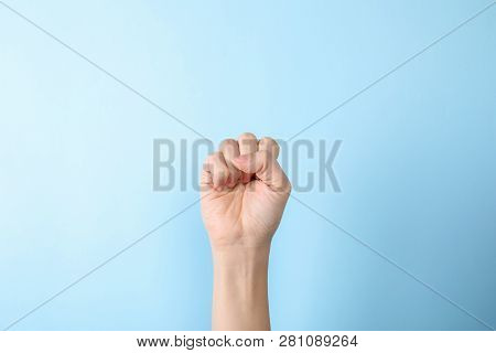 Woman Showing S Letter On Color Background, Closeup. Sign Language