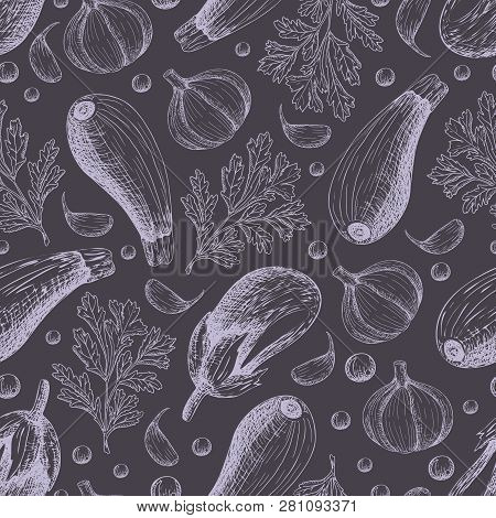 Vector Hand Drawn  Seamless Pattern With Ripe Vegetables