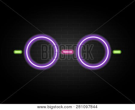 Neon Glasess On Building Wall Backgound. Hipster Neon Glasess.