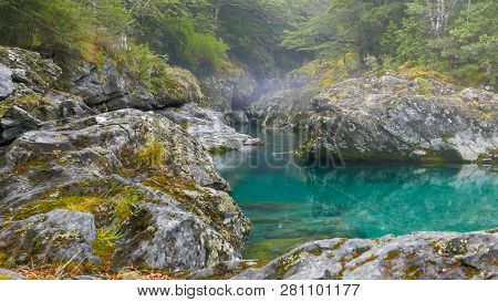 A Shot Of A Beautiful Gorge On The Crystal Clear Caples River In New Zealand,