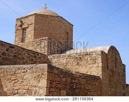 Close Up Of The Ancient Church Of Ayia Kyriaki Chrysopolitissa In Paphos Cyprus Showing The Basilica