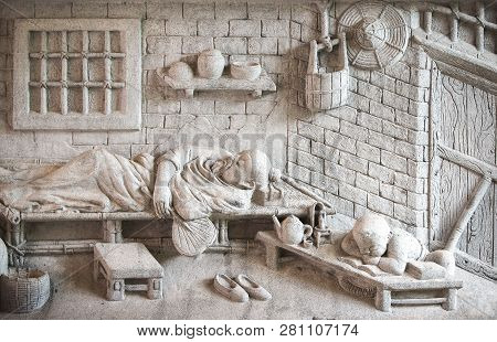 Shou Xing (chinese God Of Longevity) Marble Carving Wall, Decorative Chinese Art Style In Chinese Pu