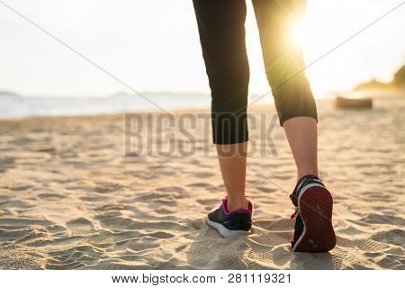 Lady Running On The Beach, This Immage Can Use For Run, Sport, Relax, Fitness, Healthy, Nexercise An