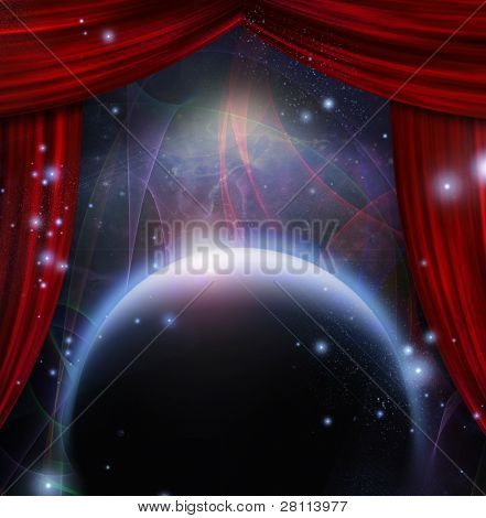 Planeta y el espacio con la etapa curtians