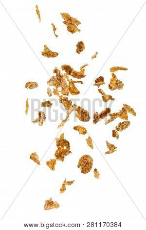Falling Corn Flakes Isolated On White Background
