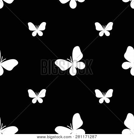 White Butterfly Pattern Black And Black Background
