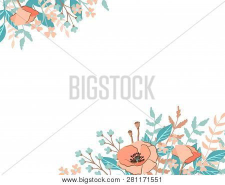 Hand Drawn Spring Typography Poster With Cute Colorful Wild Flowers. Vector Illustration For 8 March