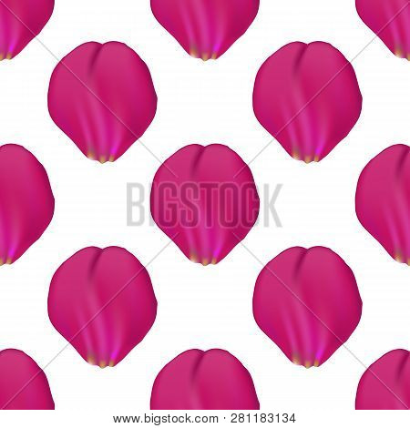 Rose Color Petals Seamless Pattern On White Background, Vector Illustration