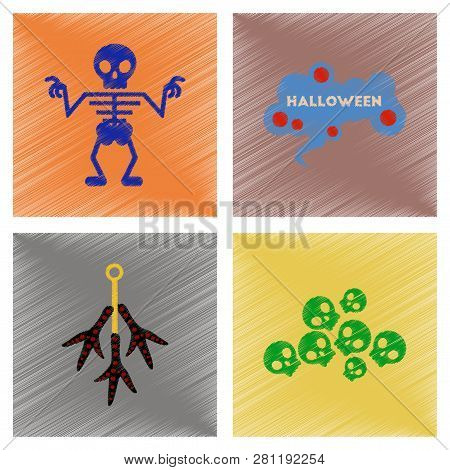 Assembly Flat Shading Style Icons Halloween Skeleton Sign Chicken Feet Skulls
