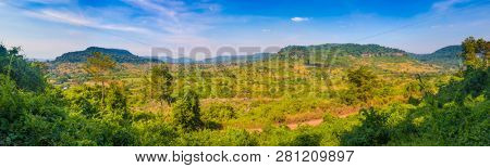 Beautiful view from the Phnom Kulen mountain. Cambodian landscape. Panorama