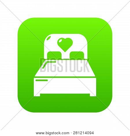 Wedding Couple Bed Icon Green Isolated On White Background