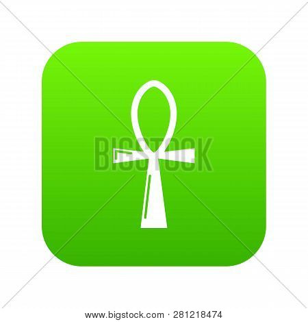 Ancient Egyptian Cross Ankh Icon Green Isolated On White Background