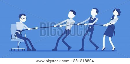 Breaking Out Of Comfort Zone To Get Personal Growth. Team Of People Trying To Pull With Effort A Man