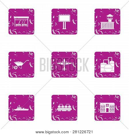 Civic Icons Set. Grunge Set Of 9 Civic Icons For Web Isolated On White Background
