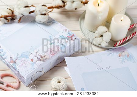 Book Binding. Thread And Pages. Handmade Coptic Binding. Scrapbooking.