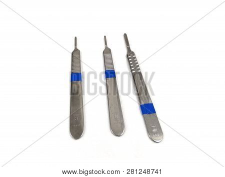 Closeup Image Of Surgical Bard Parker Handle. Using For Surgery For Cut The Skin.