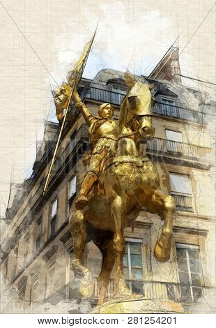 Sketch of the Joan of Arch statue in Paris