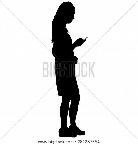 Woman In Short Skirt And Phone On White Background