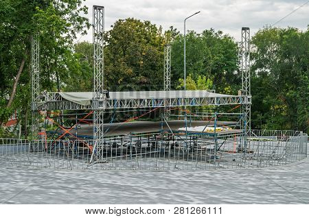 Installation And Preparing The Street Stage For An Open-air Concert  And Event