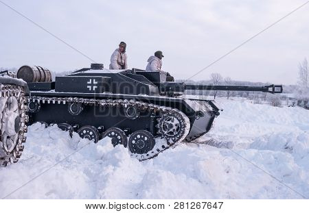 Krasnoye Selo, St. Petersburg, Russia - January 19, 2019: Military Historical Reconstruction - The B