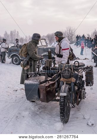 Krasnoye Selo, St. Petersburg, Russia - January 19, 2019: Military Historical Reconstruction - The B
